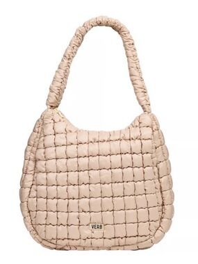 VERB Carry All Quilted Puffy Hobo Bag in Light Beige